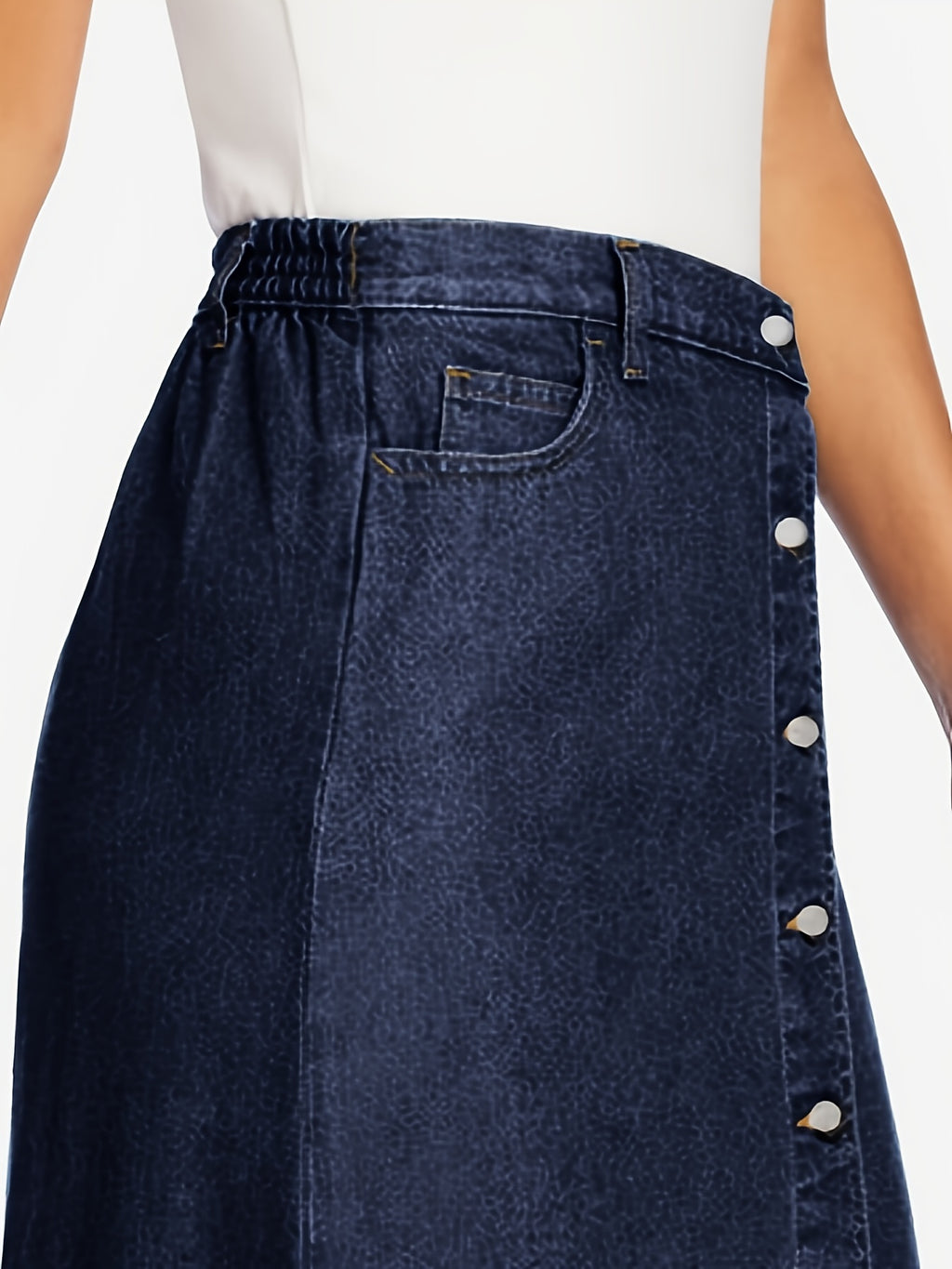 Women's Plus Size Perfect Plain Dark Washed Blue Button-Front Casual A-Line Maxi Denim Skirt