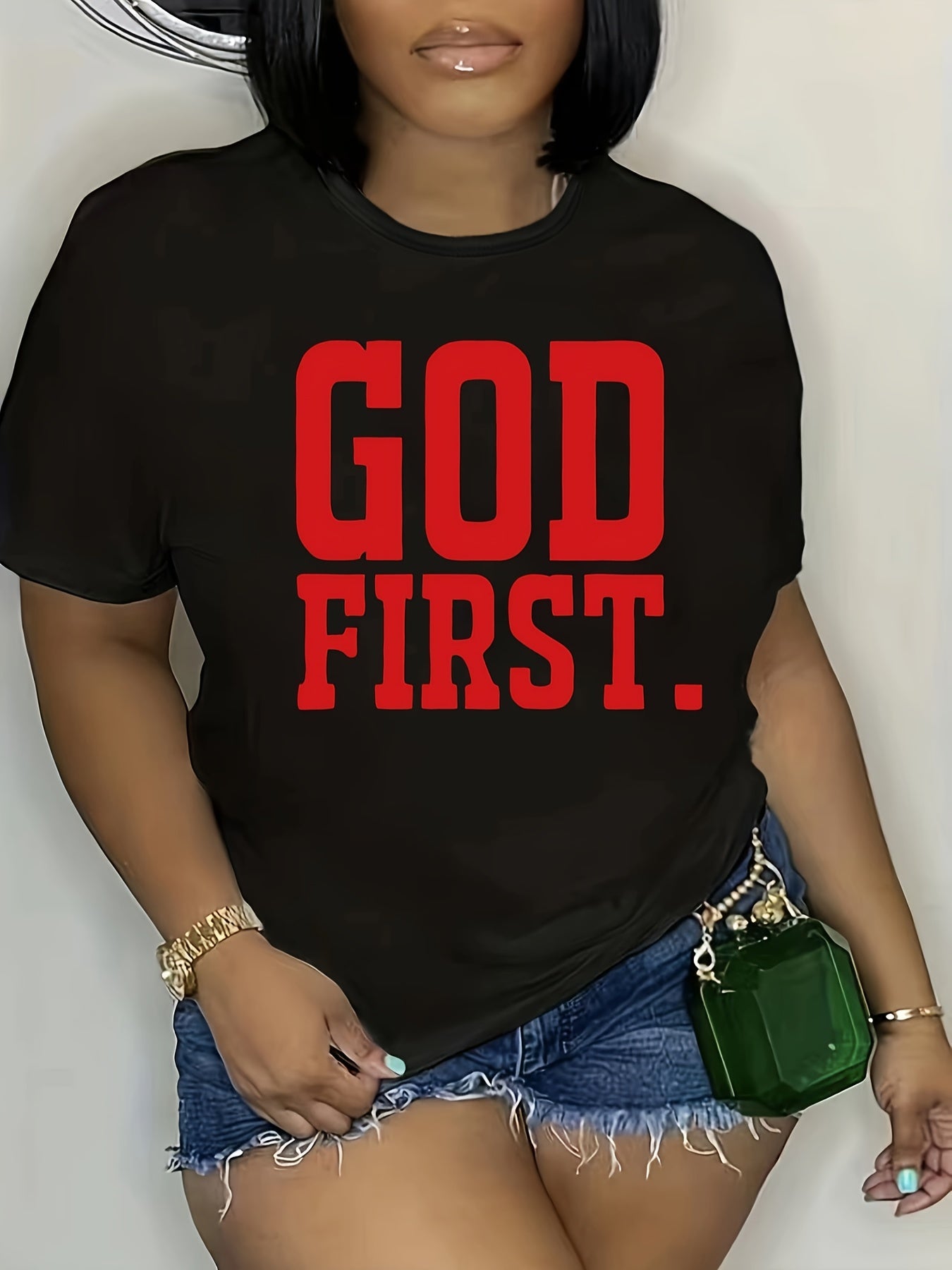 Stylish Plus Size Letter Print Crew Neck T-Shirt - Women's Casual Short Sleeve Plus Size Clothing - Comfortable, Relaxed Fit, Soft Fabric, Versatile Fashion Tees for Daily Wear