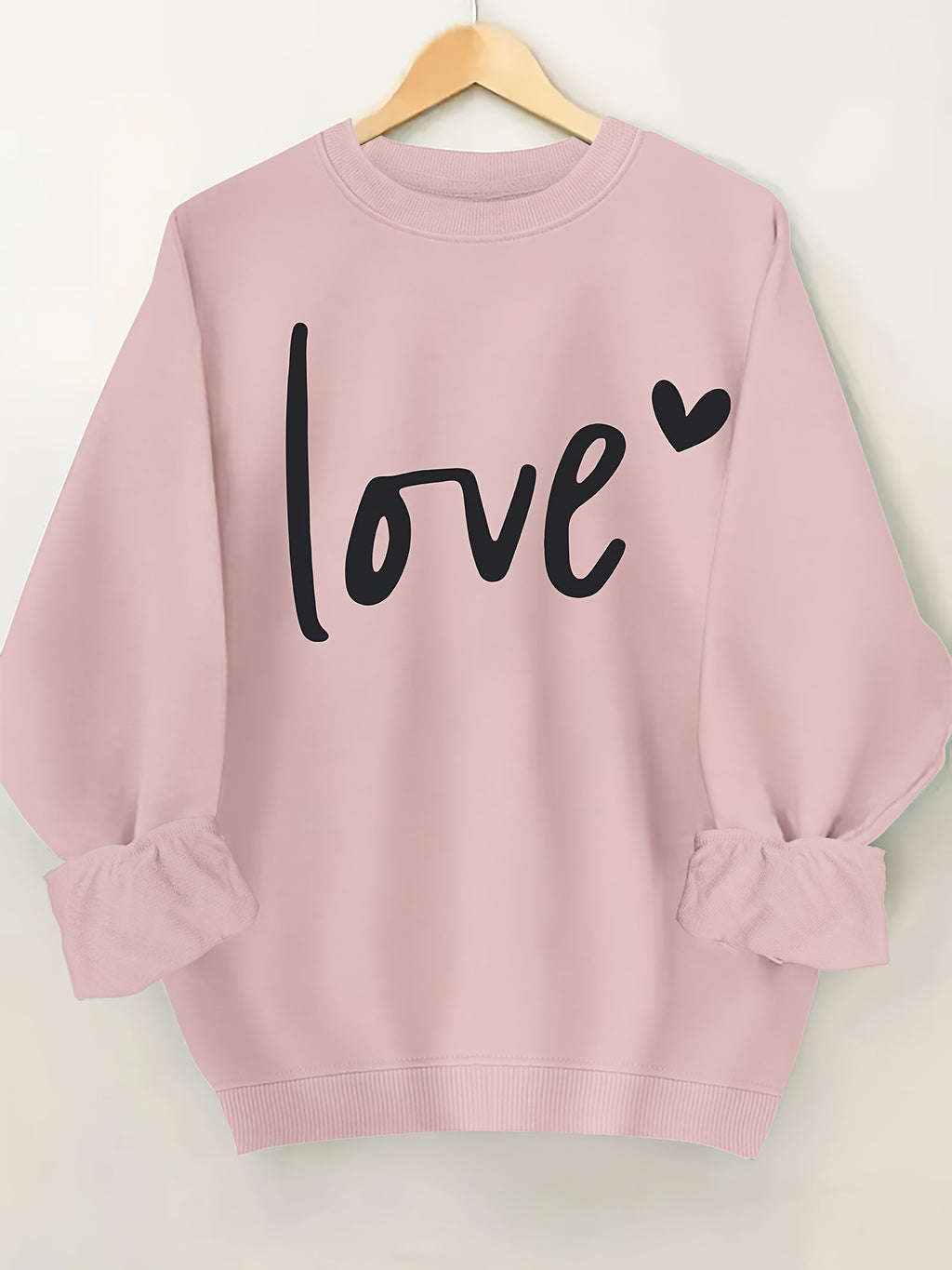 Plus Size Letter Print Sweatshirt, Crew Neck Casual Sweatshirt For Fall & Spring, Women's Plus Size Clothing