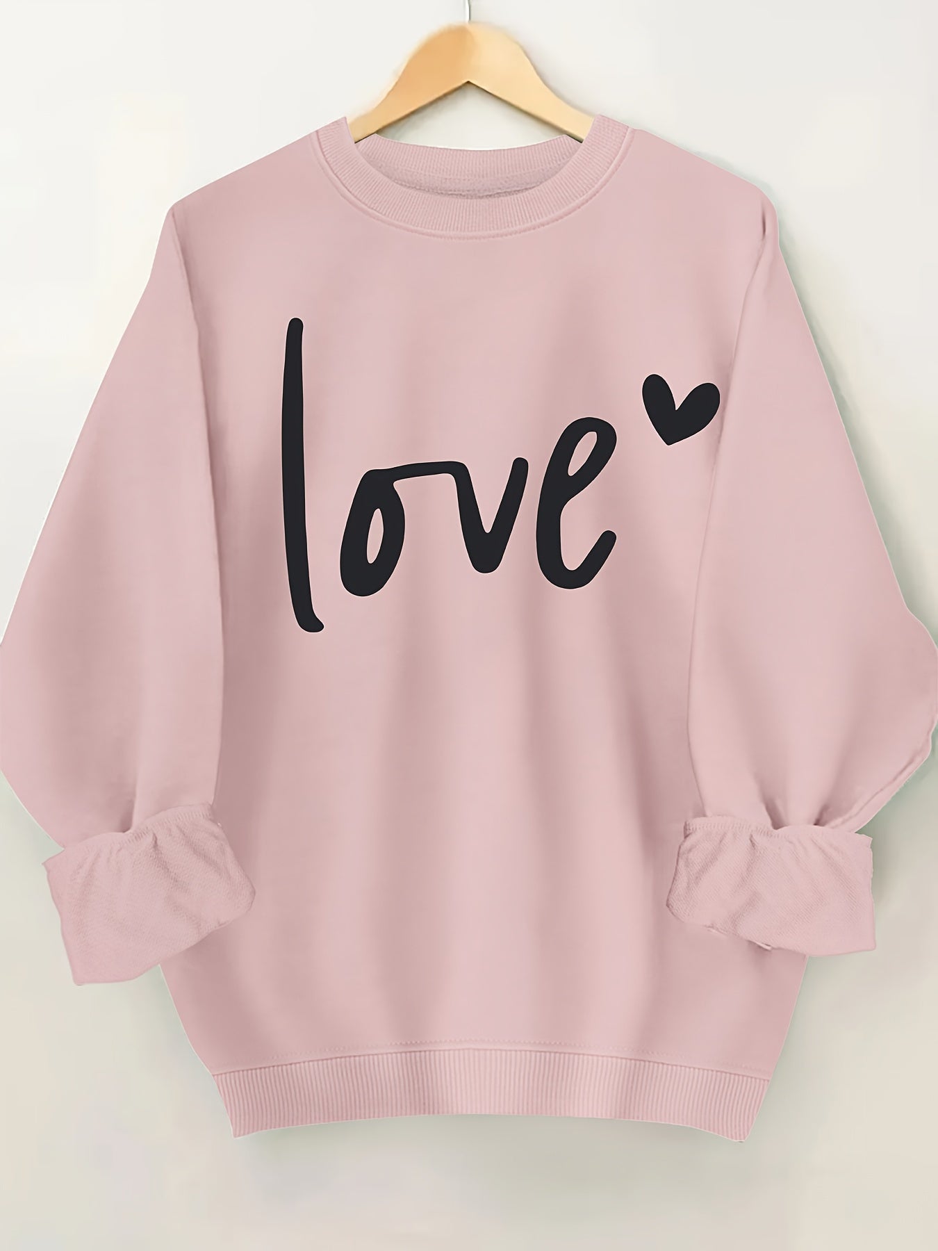 Plus Size Letter Print Sweatshirt, Crew Neck Casual Sweatshirt For Fall & Spring, Women's Plus Size Clothing