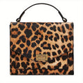 Leopard Print Handbag, Vintage Square Clutch Purse, Women's PU Leather Satchel Bag For Prom