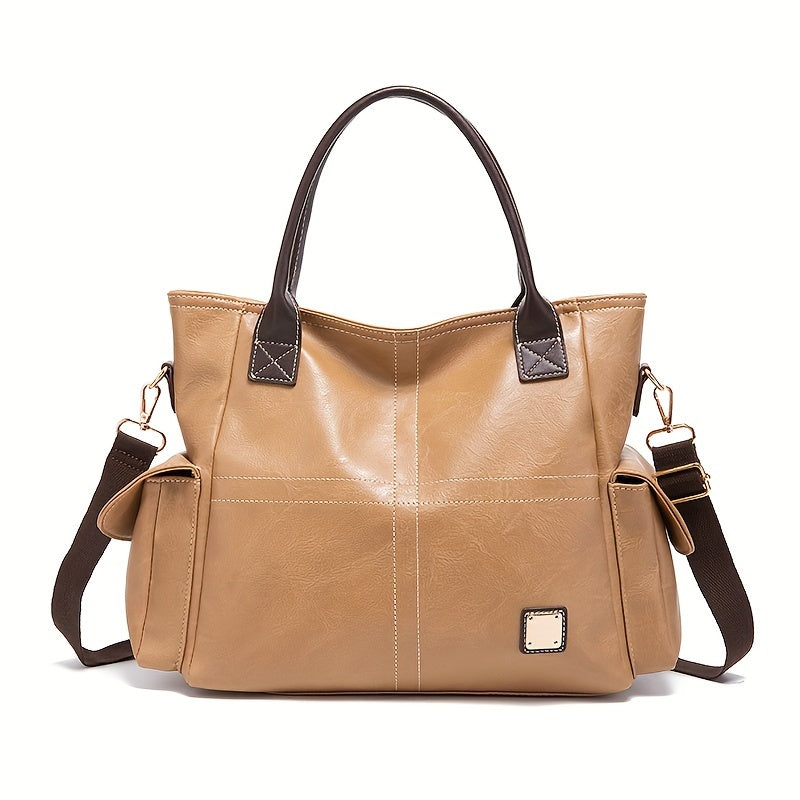 Large Capacity Retro Satchel Purse - Spacious Tote & Crossbody Bag with Durable Fashion PU Leather - Timeless Style for On-the-Go