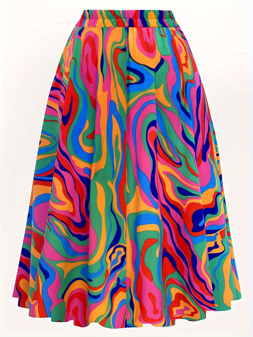 Plus Size Colorful Print Skirt, Casual Tie Waist Midi Skirt, Women's Plus Size Clothing