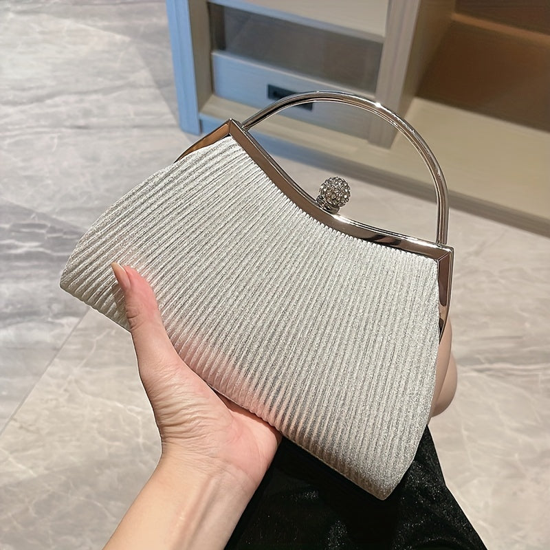 [Evening Clutch Purse] Rhinestone Decor Ruched Evening Bag for Women - Top Ring Clutch Purse Handbags for Wedding Prom Dinner