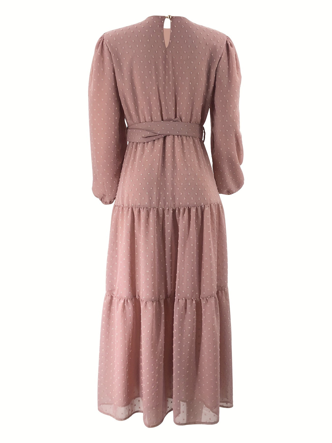 Stunning Swiss Dot Kaftan Maxi Dress - Elegant Long Sleeve, Tie Waist, Flowy Design, Comfortable Women's Clothing for Everyday Wear