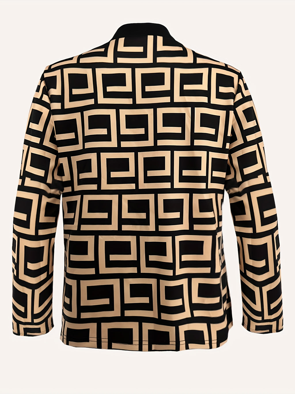 Plus Size Geometric Print Blazer, Casual Open Front Long Sleeve Blazer, Women's Plus Size Clothing