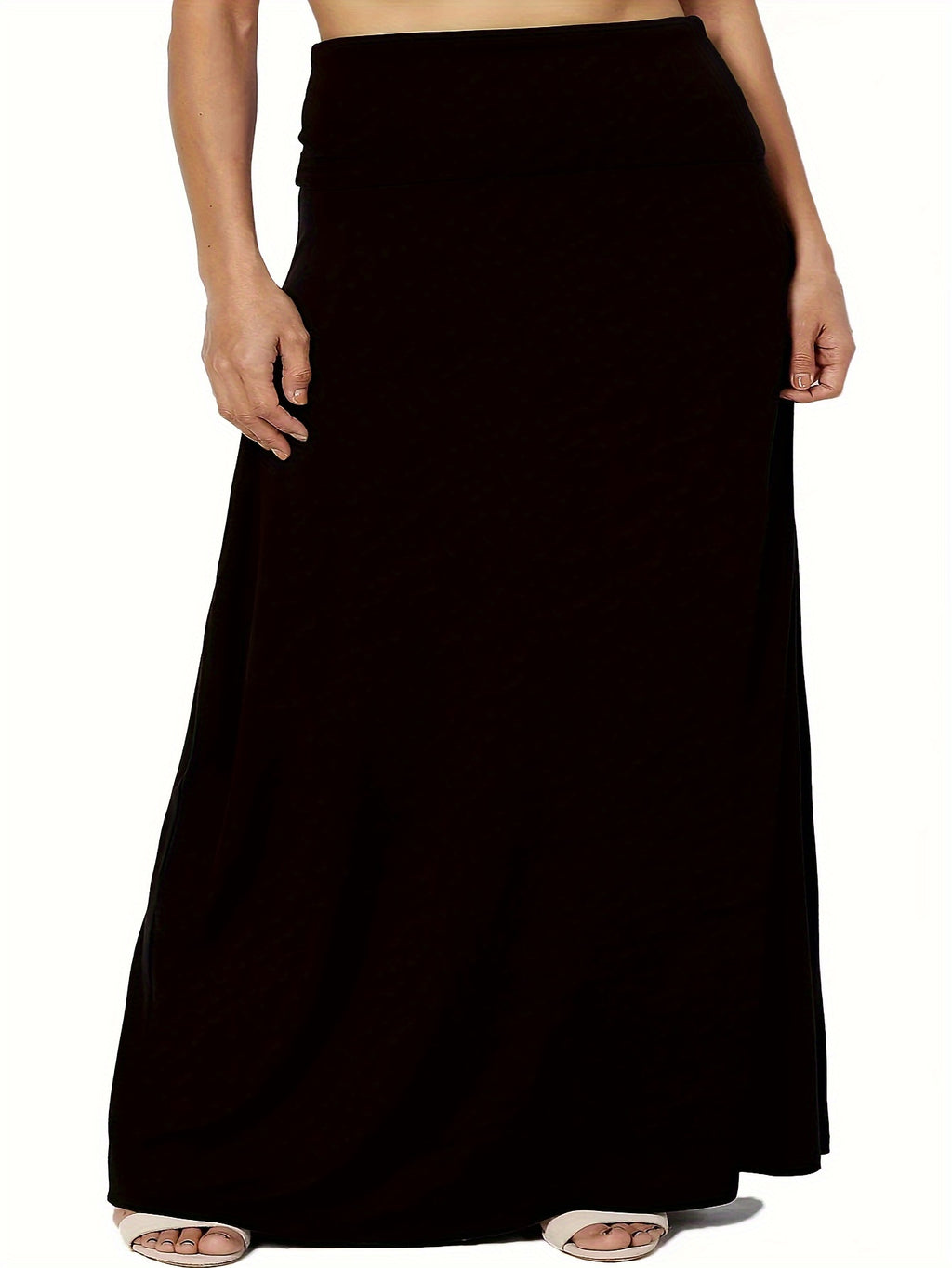Plus Size Solid Elastic Waist Skirt, Casual Skirt For Spring & Summer, Women's Plus Size Clothing