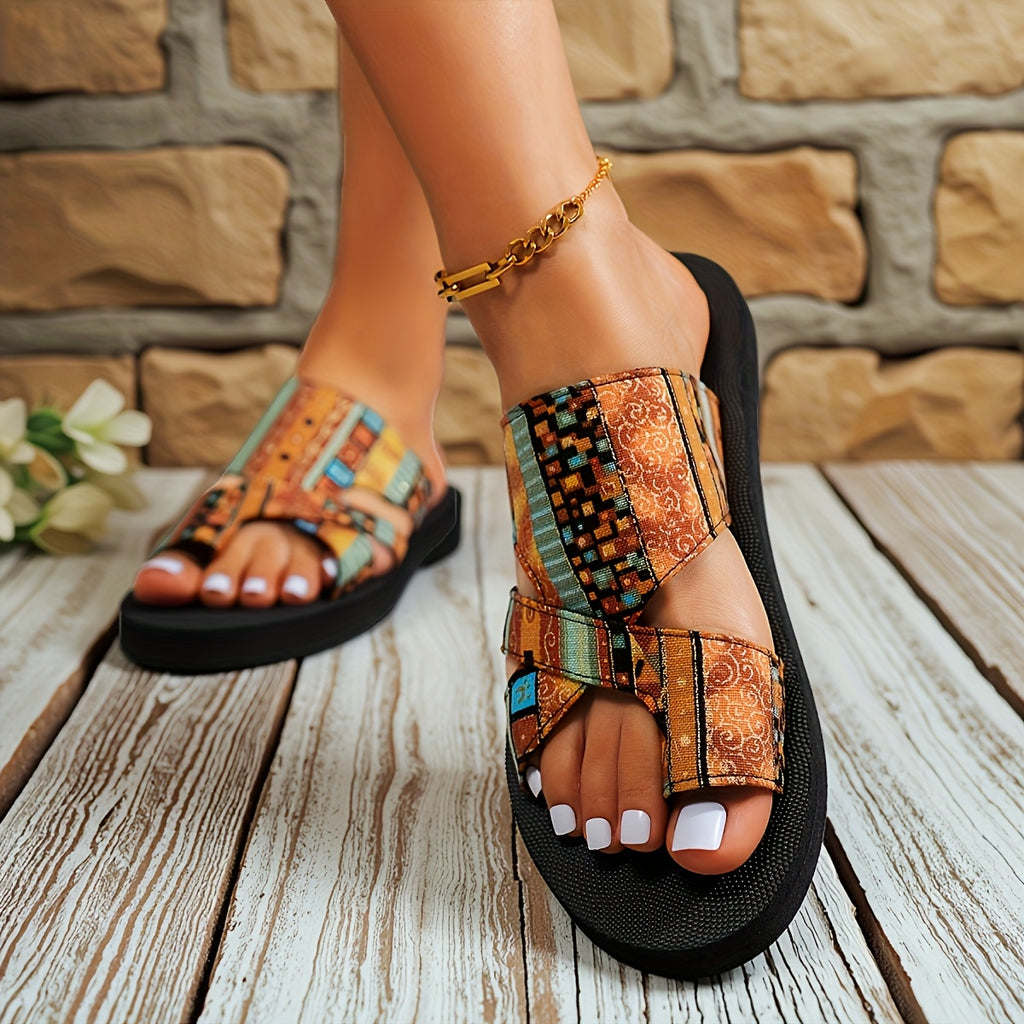 Women's Bohemian - Turquoise/Orange/Brown/Beige/Black/Golden Multi-Color Strap djustable Crossover Strap with Cushioned PU Insole & Non-Slip Rubber Sole - Breathable Open-Toe Summer Beach Slippers for Casual, Festival & Boho