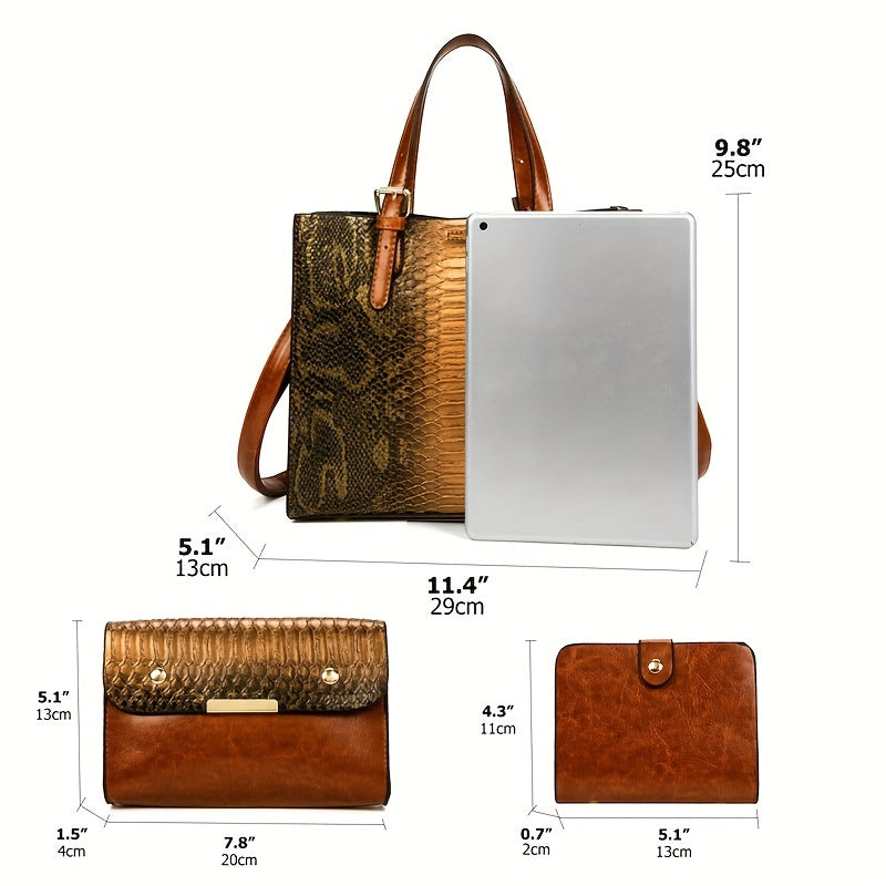 Set of 3 Stylish Tote Bags for Women Featuring a Crocodile Pattern