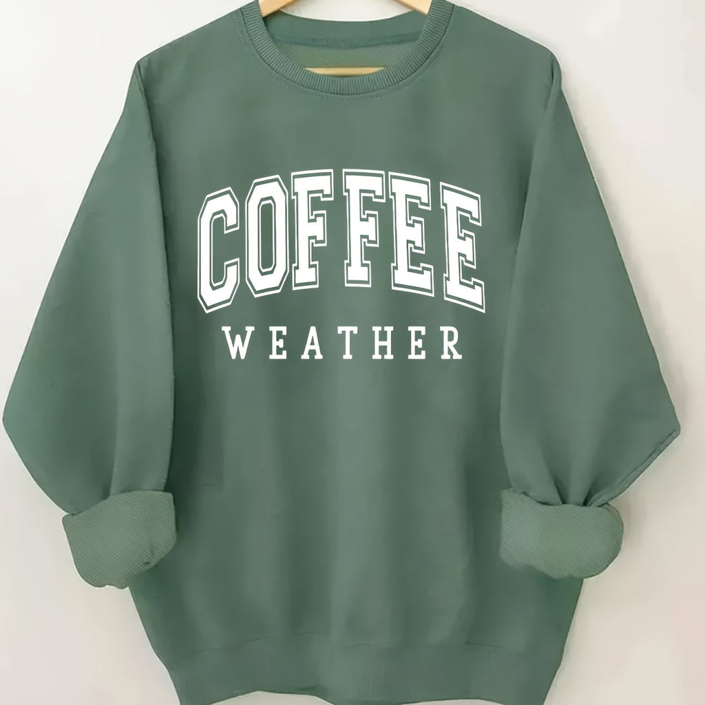 Plus Size Coffee Print Sweatshirt, Casual Long Sleeve Crew Neck Pullover Sweatshirt, Women's Plus Size Clothing