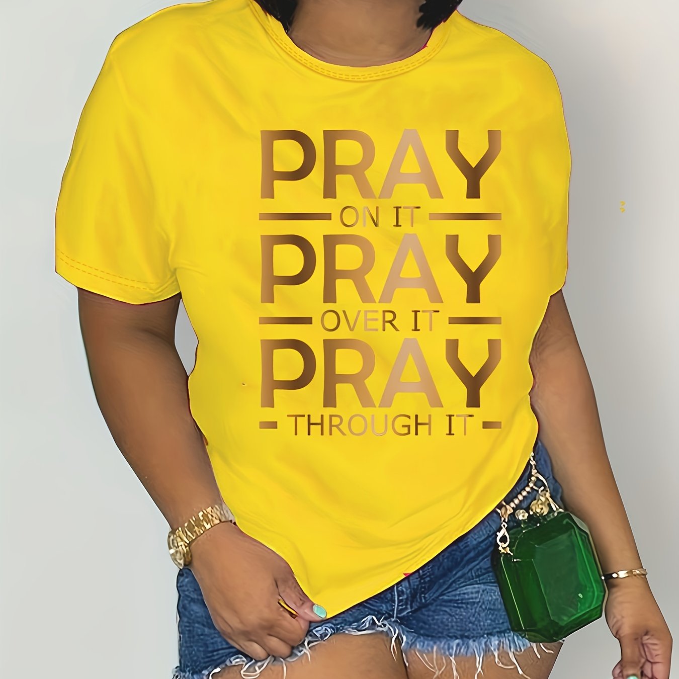 Plus Size Letter Print T-Shirt, Casual Crew Neck Short Sleeve T-Shirt, Women's Plus Size Clothing
