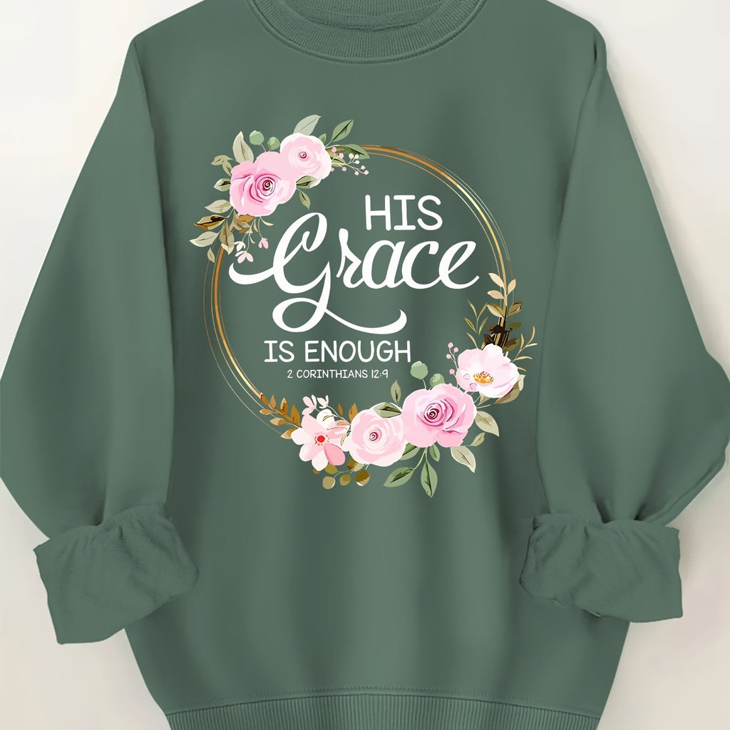 Plus Size Graphic Print Sweatshirt, Crew Neck Casual Sweatshirt For Fall & Spring, Women's Plus Size Clothing