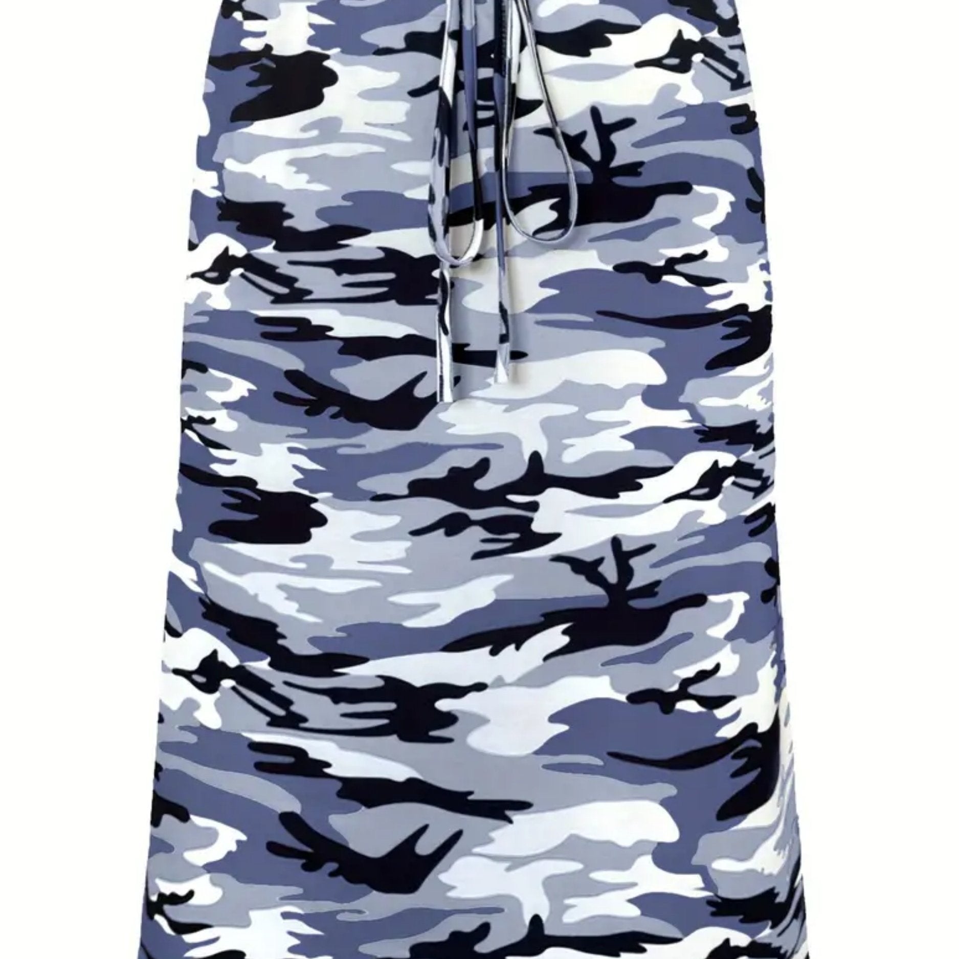 Plus Size Camo Print Skirt, Casual Drawstring Waist Skirt For Spring & Summer, Women's Plus Size Clothing