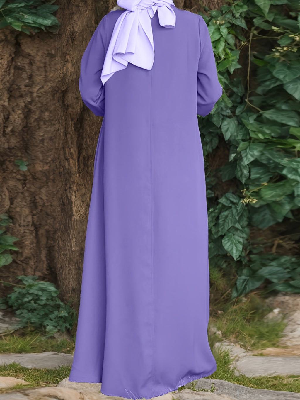 Long Sleeve Elegant Solid Color Maxi Dress for Spring & Fall, Simple Modest Women's Clothing
