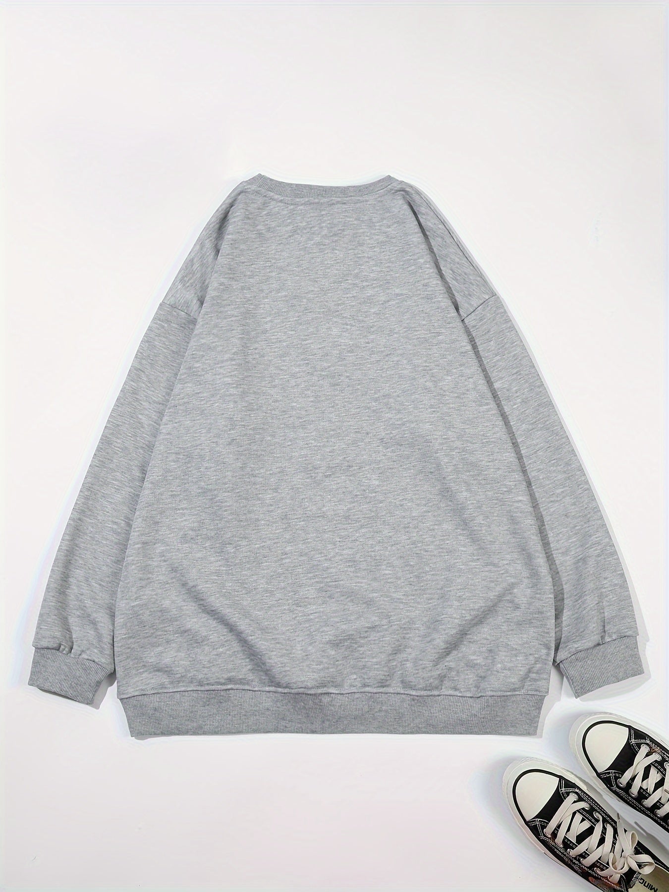 Plus Size Christmas Theme Print Pullover Sweatshirt, Casual Long Sleeve Crew Neck Sweatshirt For Fall & Spring, Women's Plus Size Clothing