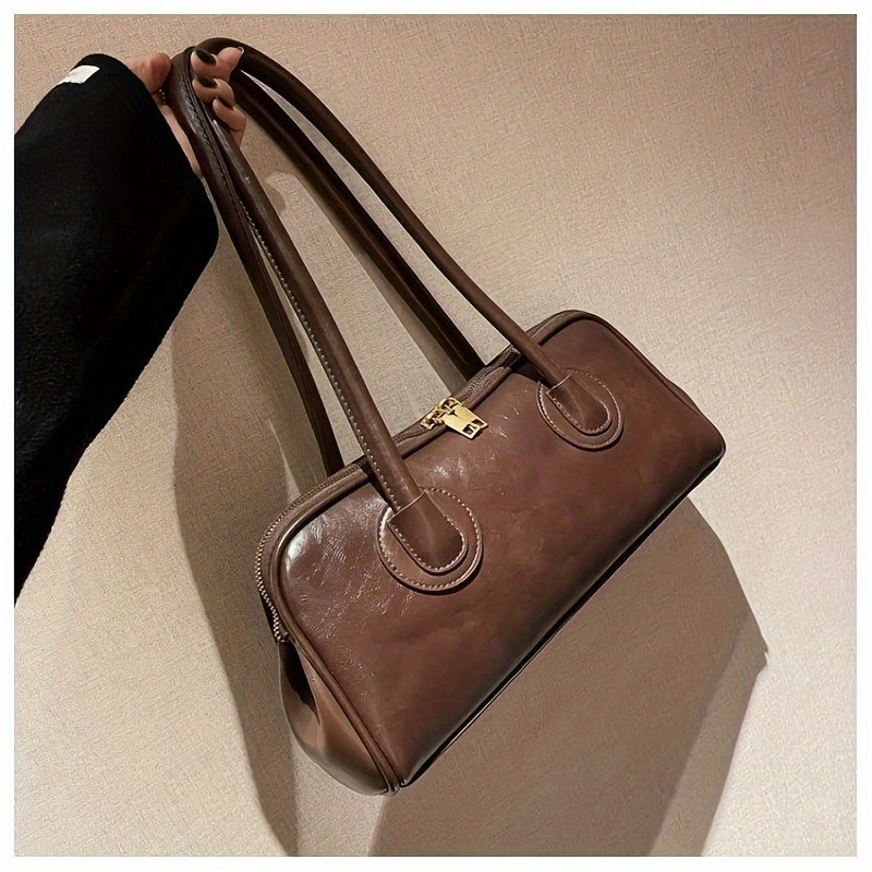 Timeless Retro Shoulder Bag - Vintage Solid Color, Chic Underarm Design, Womens Fashion Handbag & Elegant Baguette Purse for Everyday Stylish Storage