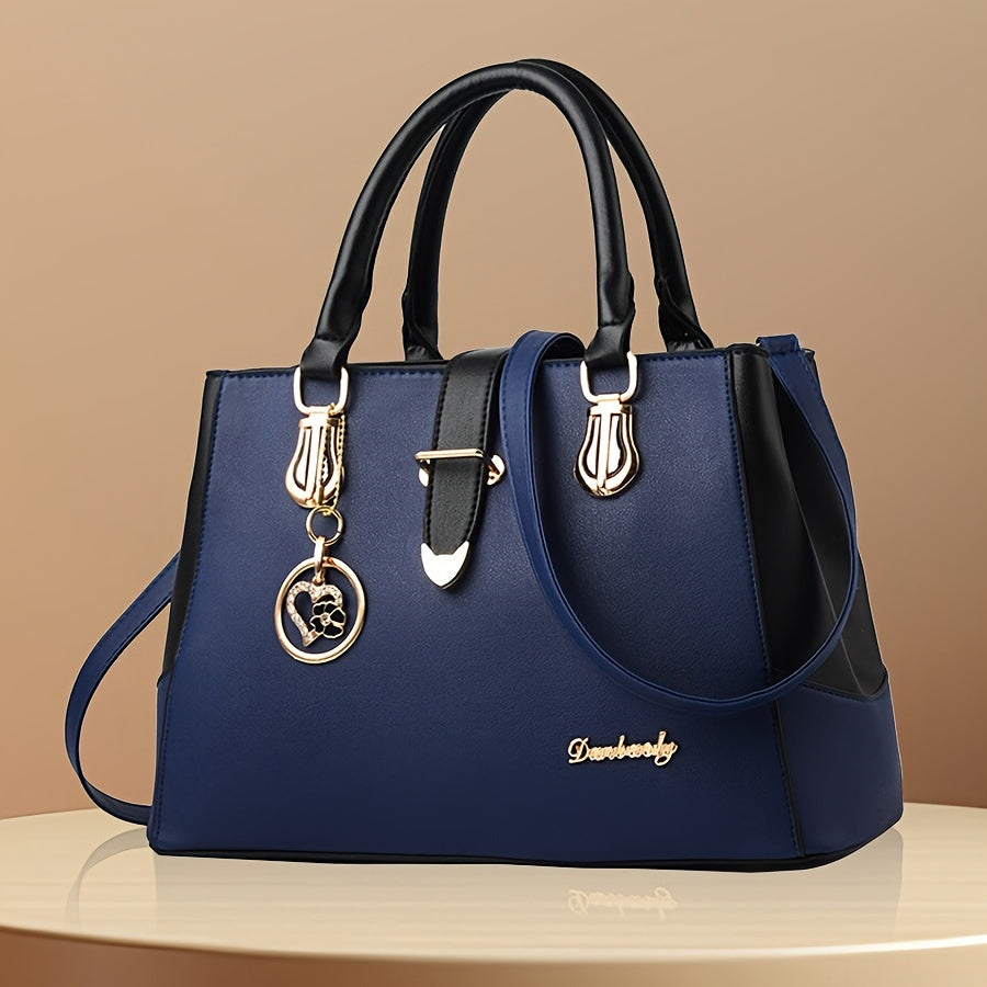 Fashionable Womens Letter Detail Shoulder Bag - Comfortable Double Handle, Spacious Purse for Work & Daily Use - Timeless Elegant Style