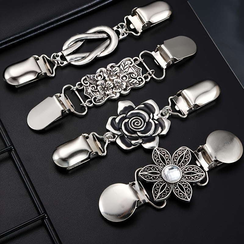 4PCS Vintage Flower Pattern Sweater Clips Set - Stylish Clips