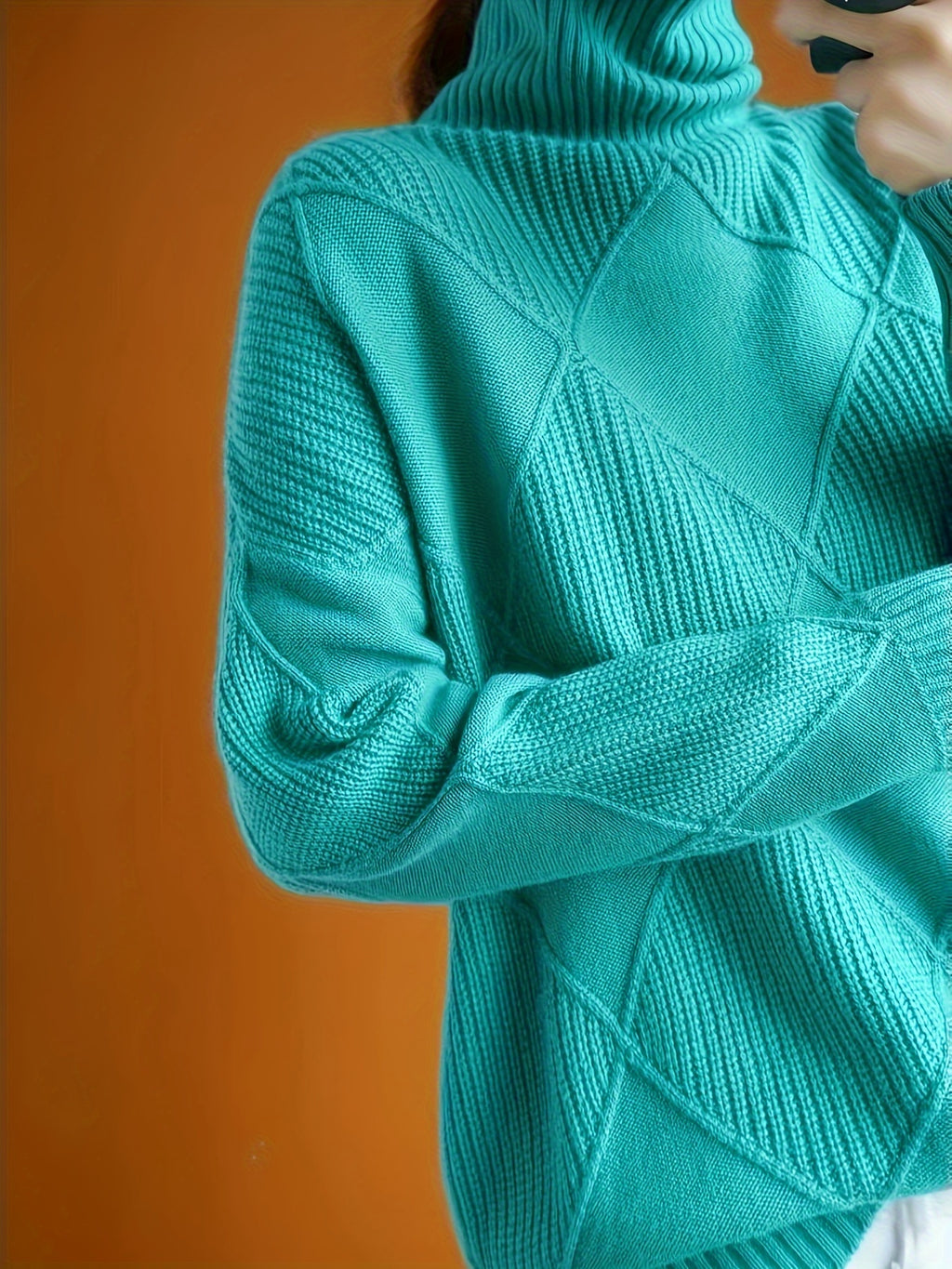 Cozy Plus Size Solid Color Knitted Turtleneck Sweater - Soft, Long Sleeve, Casual, Fall & Winter Essential - Women's Plus Size Clothing for Cold Weather