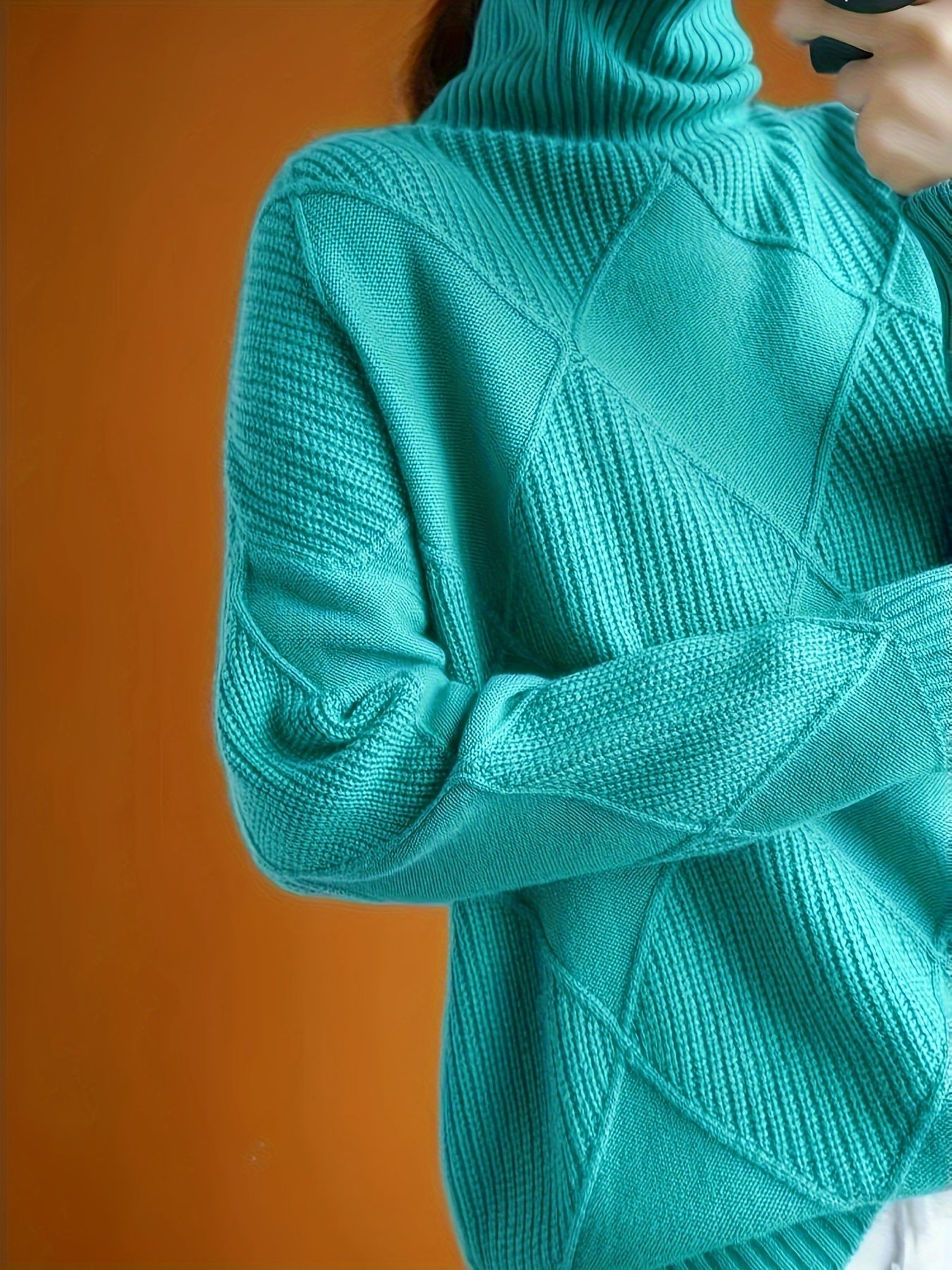 Cozy Plus Size Solid Color Knitted Turtleneck Sweater - Soft, Long Sleeve, Casual, Fall & Winter Essential - Women's Plus Size Clothing for Cold Weather