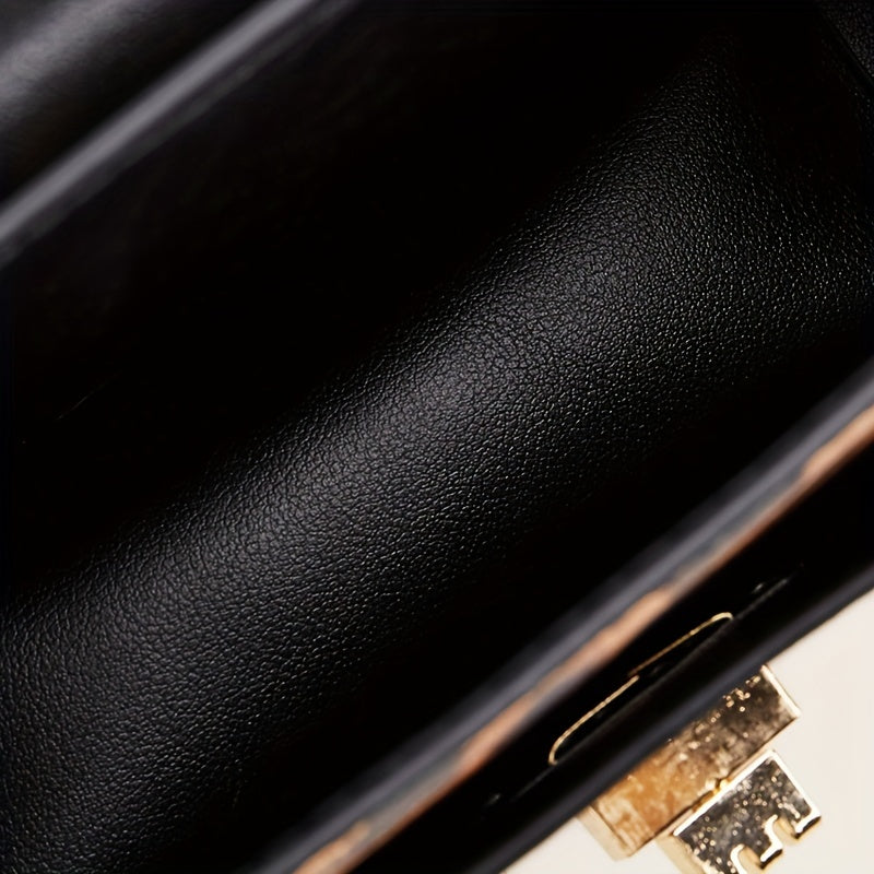 Leopard Print Handbag, Vintage Square Clutch Purse, Women's PU Leather Satchel Bag For Prom