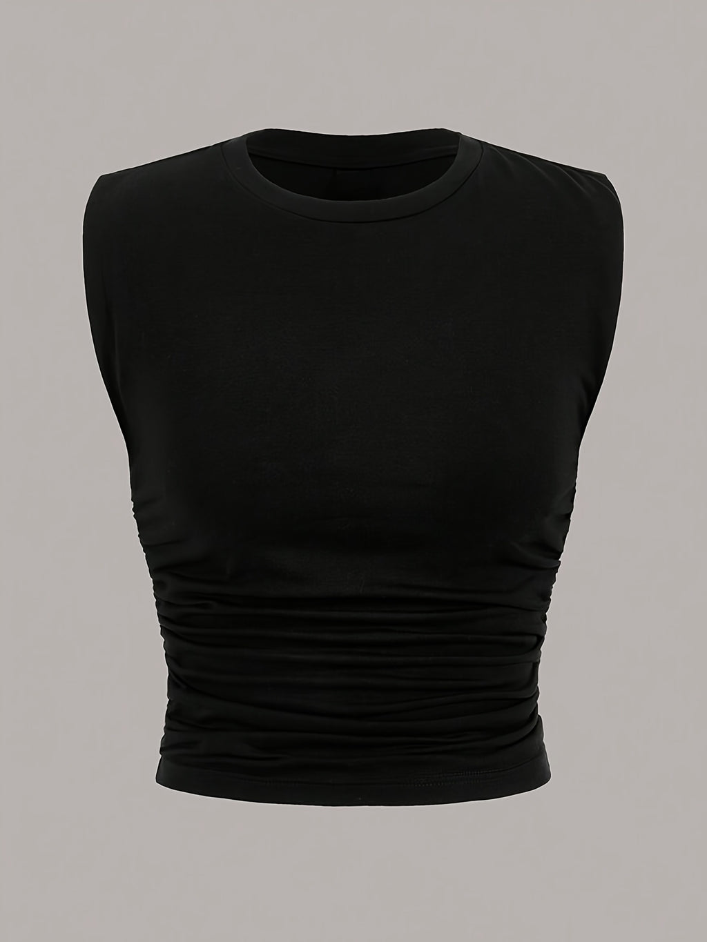 2 Packs Plus Size Solid Ruched Tank Tops, Casual Crew Neck Sleeveless Top For Spring & Summer, Women's Plus Size Clothing