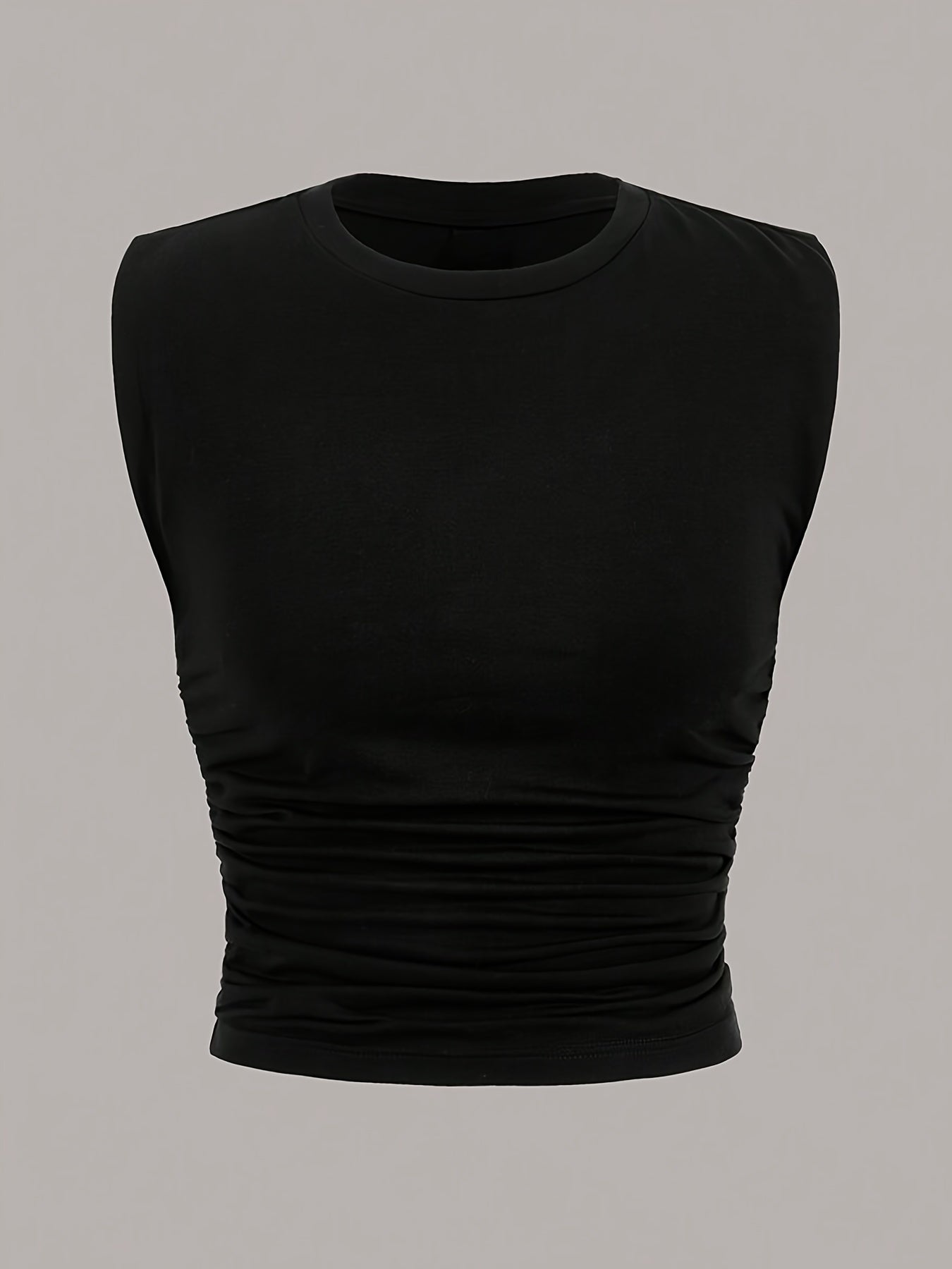 2 Packs Plus Size Solid Ruched Tank Tops, Casual Crew Neck Sleeveless Top For Spring & Summer, Women's Plus Size Clothing