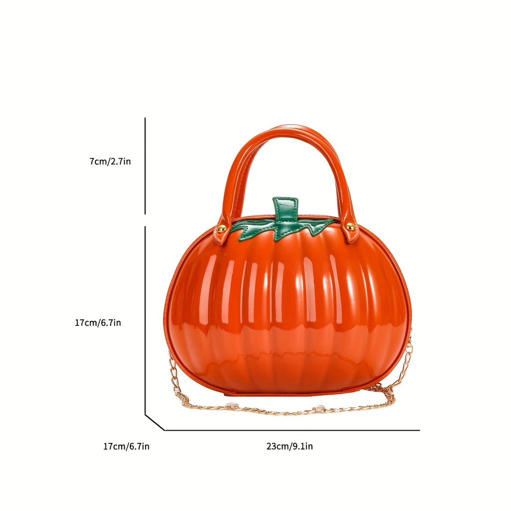 Pumpkin Shaped Satchel Novelty Crossbody Bag, PU Leather Creative Bag Purse, Fancy Versatile Fashion Halloween Candy Bag