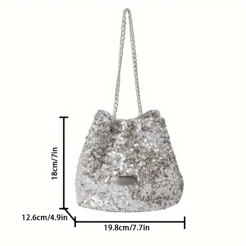 Fashion Sequins Popular Niche Design Sequin Bags Creative And Simple New Women's Bags Personality Chain Shoulder Diagonal Cross-body Bucket Bags Creative Sequin Simple Bags