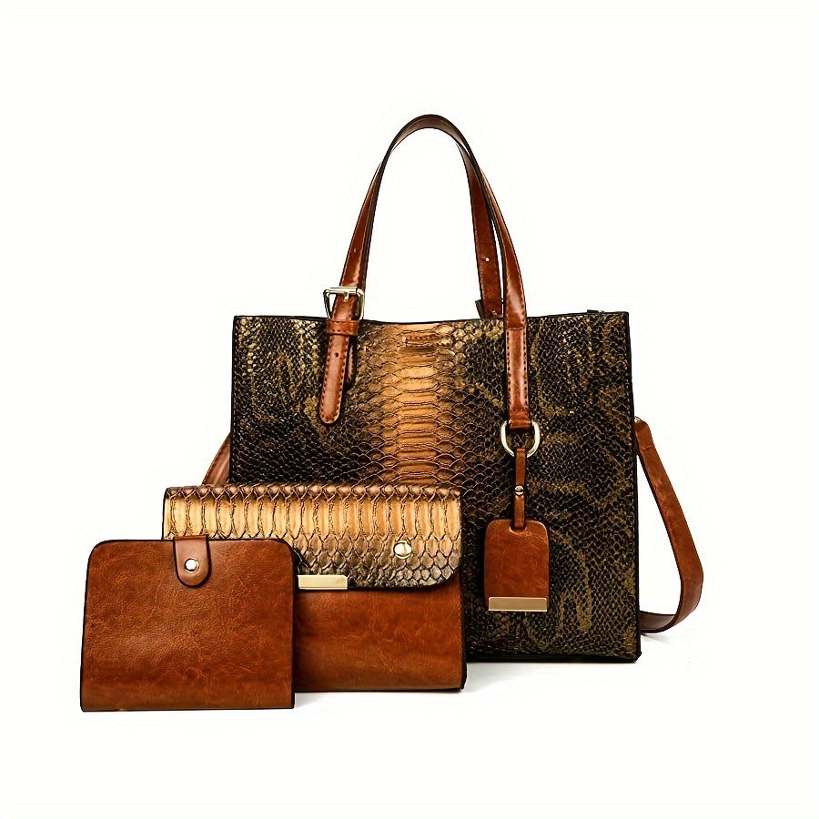 Set of 3 Stylish Tote Bags for Women Featuring a Crocodile Pattern