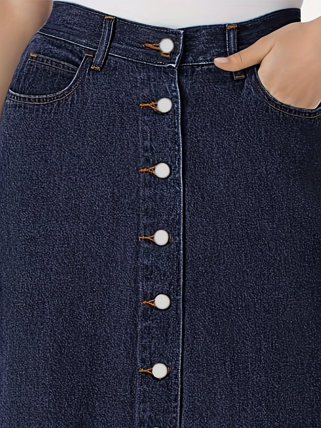 Women's Plus Size Perfect Plain Dark Washed Blue Button-Front Casual A-Line Maxi Denim Skirt
