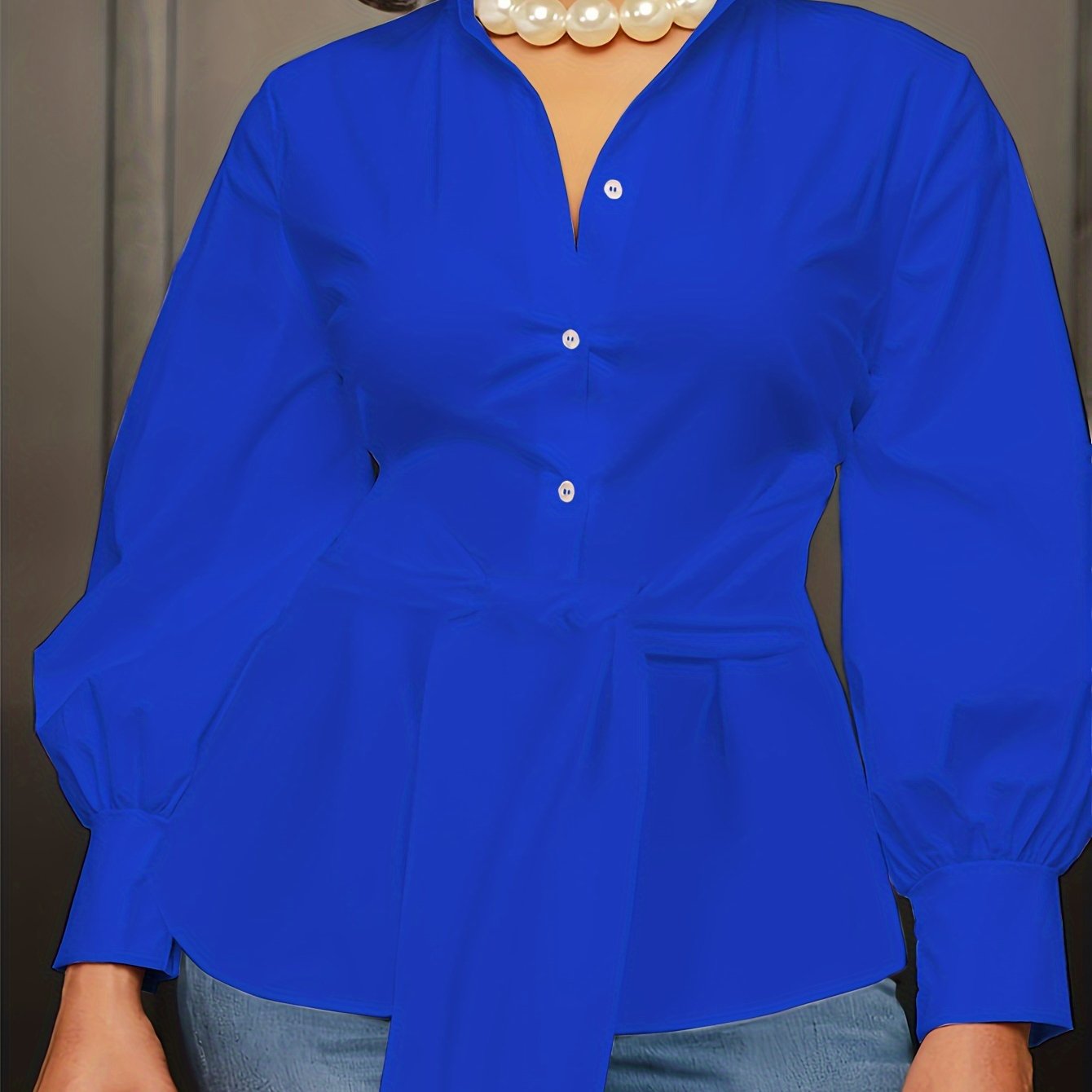 [Plus Size Solid Collar Shirt] Plus Size Solid Collared Shirt, Casual Long Sleeve Button Front Shirt, Women's Plus Size Clothing