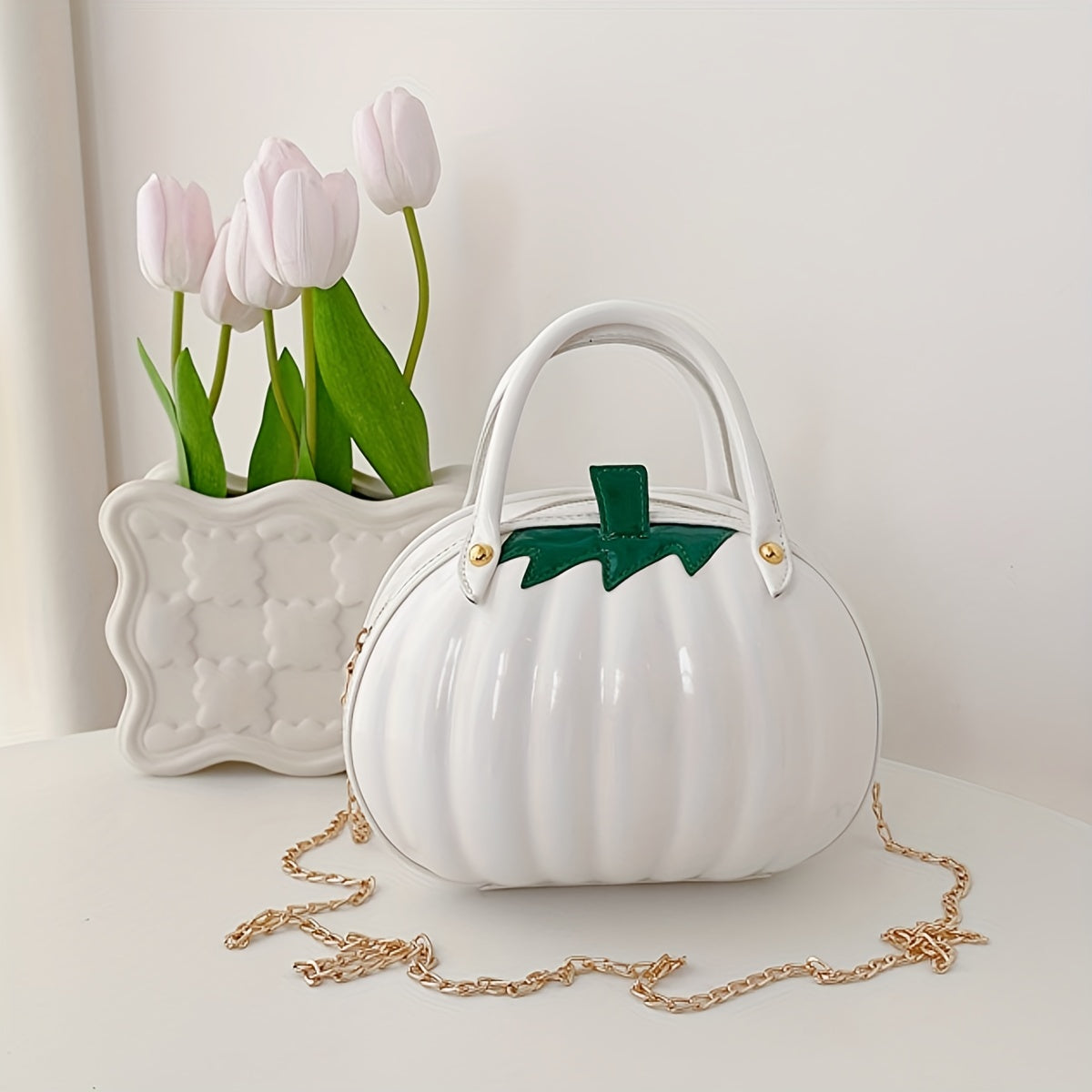 Pumpkin Shaped Satchel Novelty Crossbody Bag, PU Leather Creative Bag Purse, Fancy Versatile Fashion Halloween Candy Bag