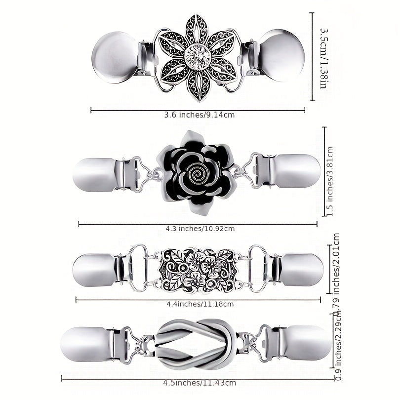 4PCS Vintage Flower Pattern Sweater Clips Set - Stylish Clips