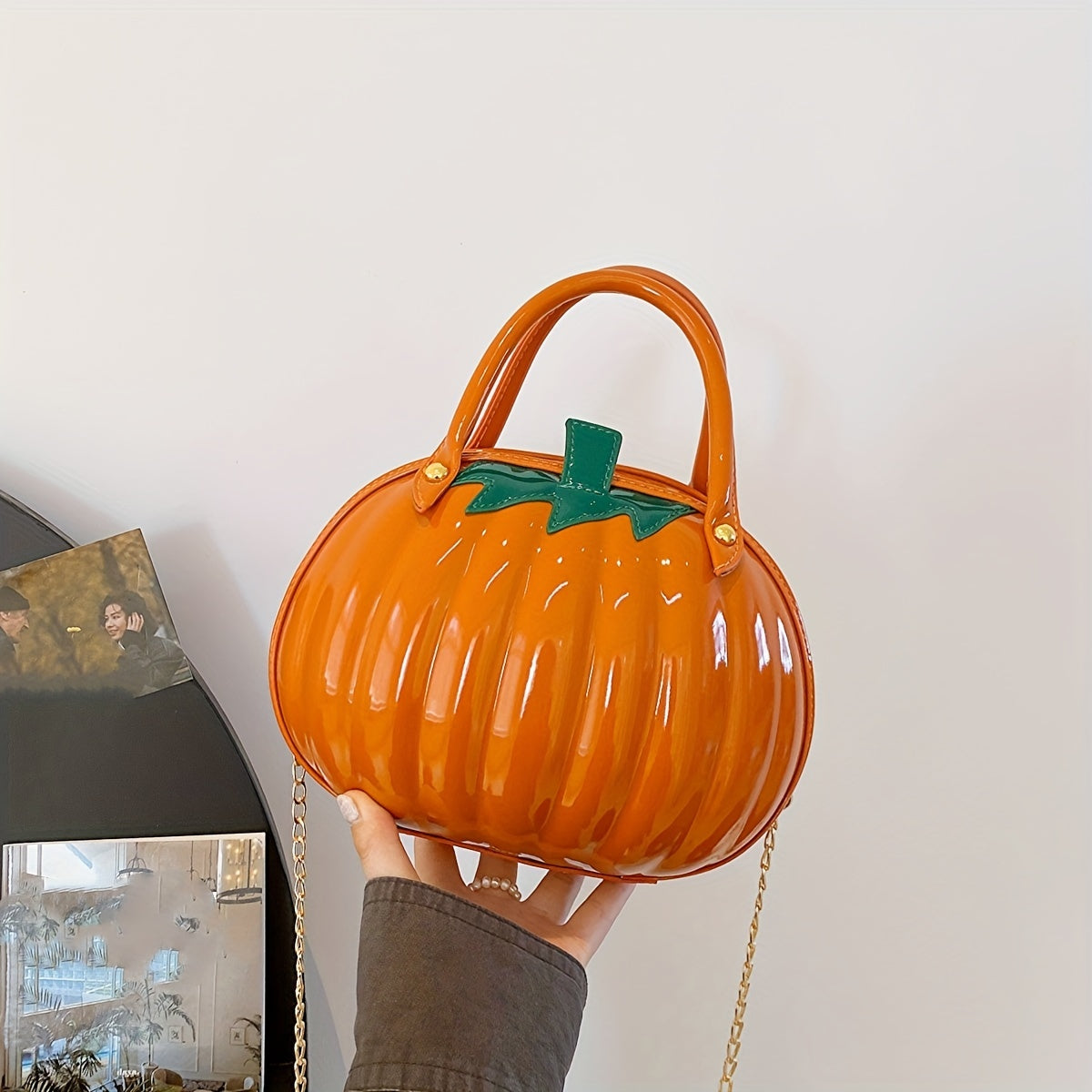 Pumpkin Shaped Satchel Novelty Crossbody Bag, PU Leather Creative Bag Purse, Fancy Versatile Fashion Halloween Candy Bag