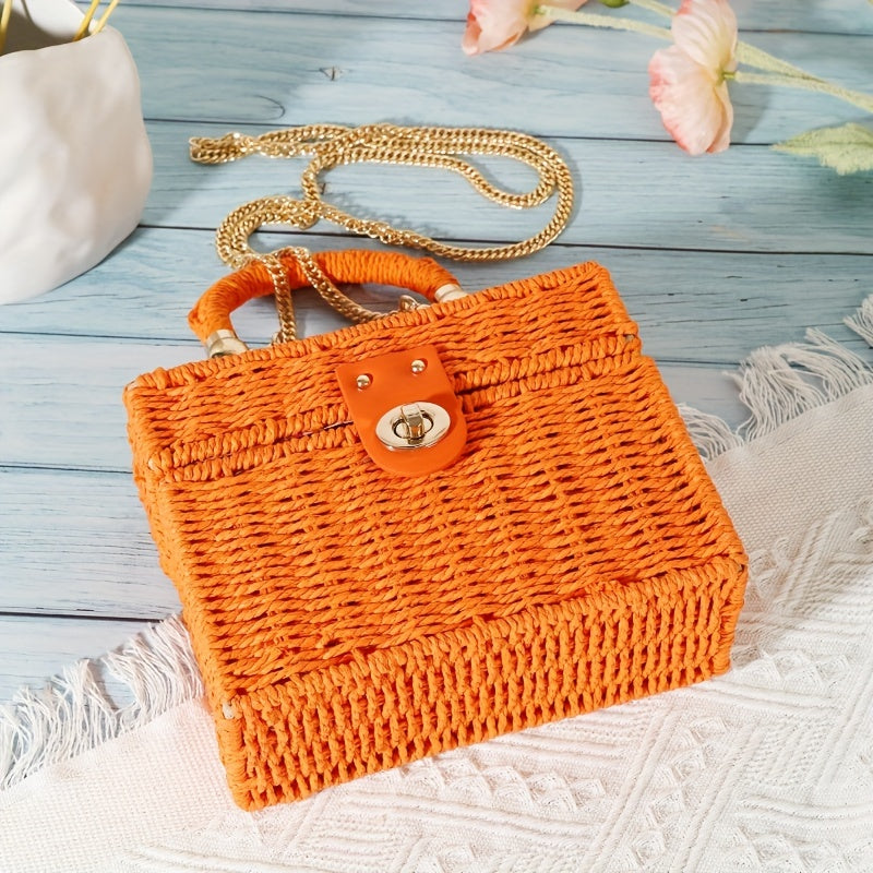 Boho Chic Straw Woven Crossbody Bag - Handcrafted Mini Square Purse for Women - Perfect Fashion Accessory for Holiday Beach Vacations