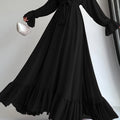 Stunning Solid Color Belted Peplum Maxi Dress - Elegant Abayas for Women with Long Sleeves, Pleated Design, and Flattering Silhouette for Spring and Fall Seasons - Chic and Modest Clothing for Ladies