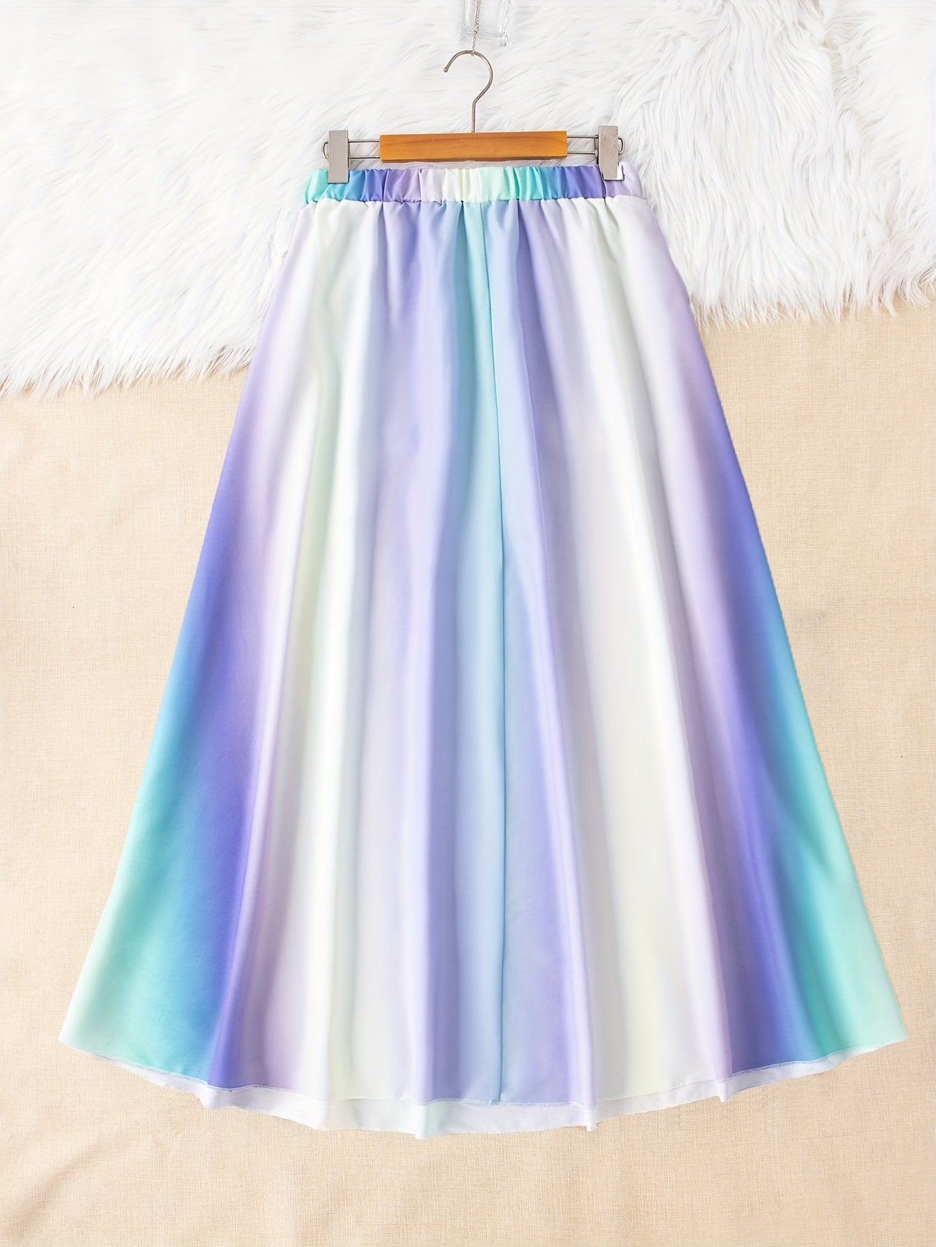 Plus Size Ombre Print Elastic Waist Skirt, Casual Skirt For Spring & Summer, Women's Plus Size Clothing