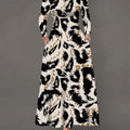 Stylish Women's Long Sleeve Maxi Dress with Pockets - Elegant Leopard Print, Crew Neck, Stretchy Polyester Blend for Fall/Winter