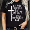Plus Size Cross & Letter Print T-Shirt, Casual Short Sleeve Top For Spring & Summer, Women's Plus Size Clothing