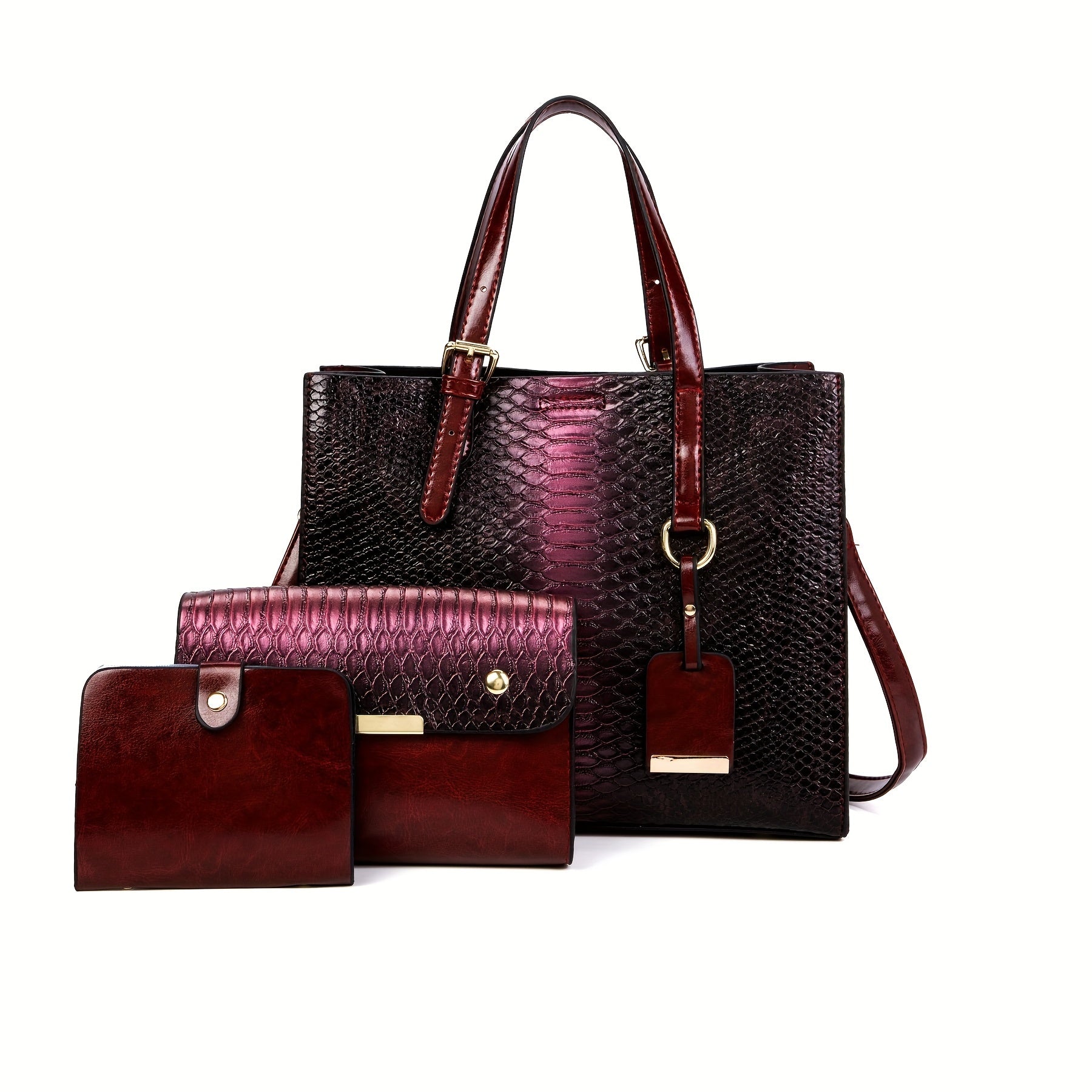 Set of 3 Stylish Tote Bags for Women Featuring a Crocodile Pattern