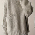 Plus Size Solid Pocket Sweater, Casual Long Sleeve Crew Neck Sweater For Fall & Winter, Women's Plus Size Clothing