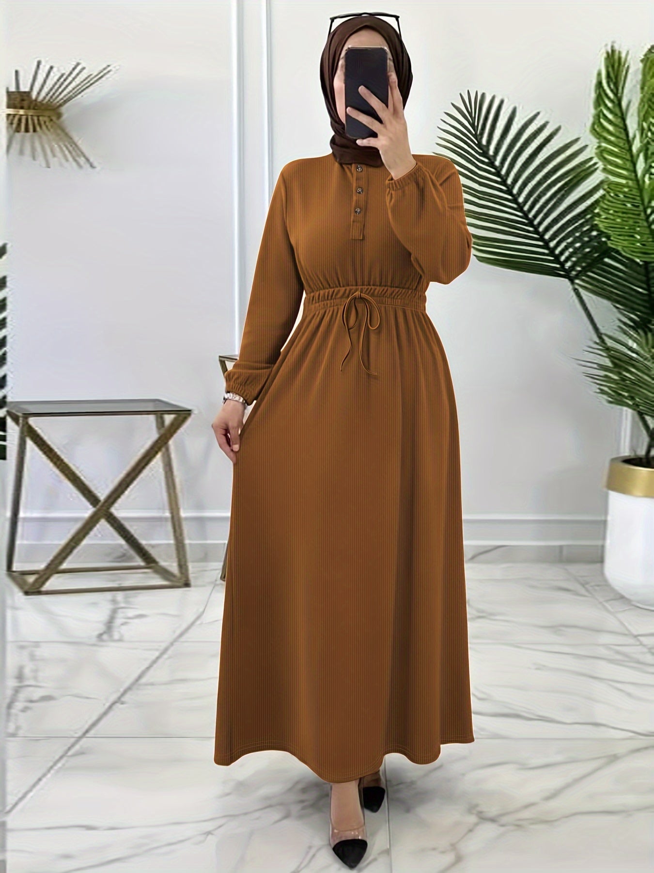 Elegant Navy Blue Maxi Dress for Women - Casual Solid Color with Button Detail, Long Sleeves, Polyester & Spandex Blend, Machine Washable - Perfect for All Seasons
