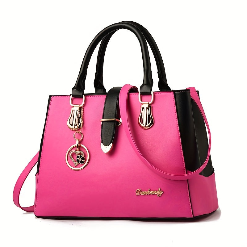 Fashionable Womens Letter Detail Shoulder Bag - Comfortable Double Handle, Spacious Purse for Work & Daily Use - Timeless Elegant Style