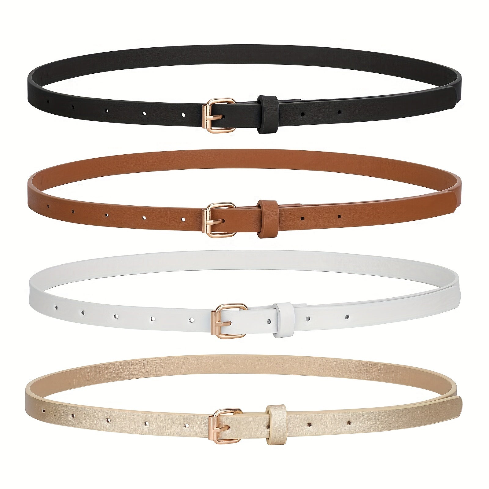 4pcs/set Square Pin Buckle Thin Belts - Simple, Classic, Solid Color Designs for Women's Jeans Pants - Casual, Comfortable, and Adjustable