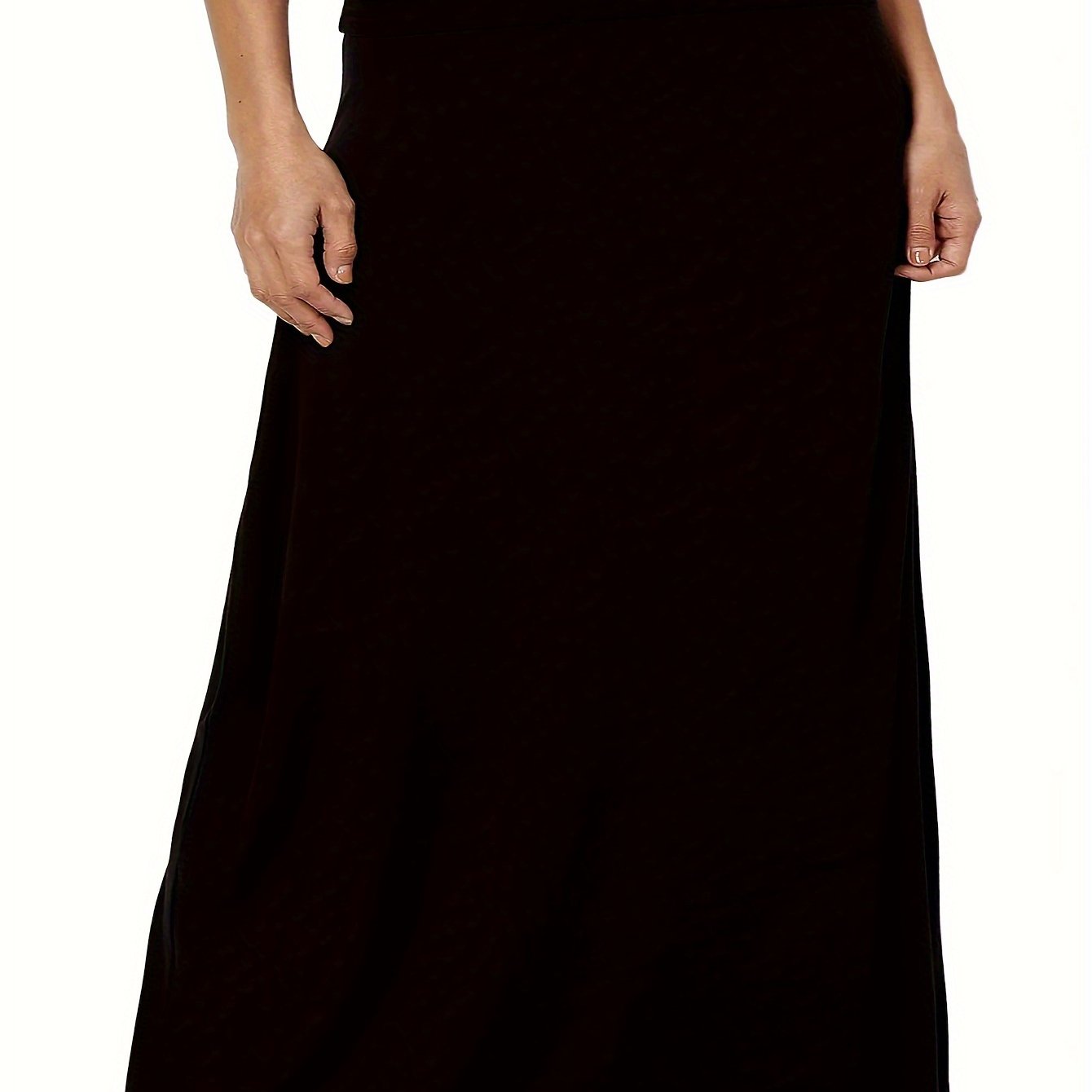 Plus Size Solid Elastic Waist Skirt, Casual Skirt For Spring & Summer, Women's Plus Size Clothing