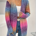 Plus Size Ombre Color Cable Knitted Cardigan, Casual Open Front Long Sleeve Cardigan For Fall & Winter, Women's Plus Size Clothing