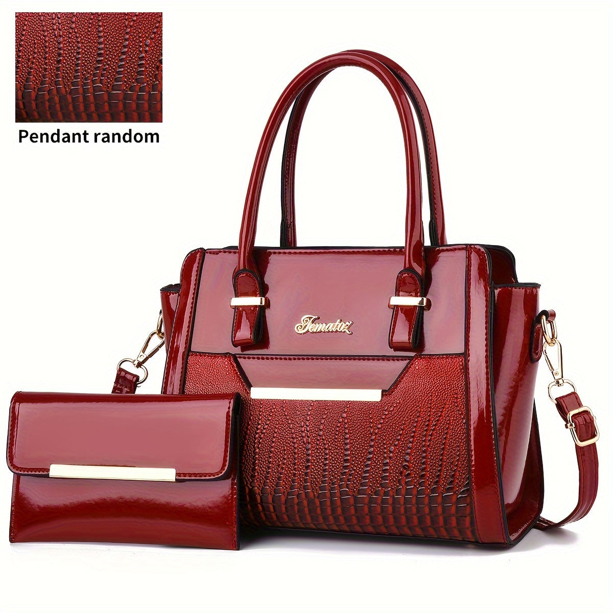 Classic Solid Color Crocodile Pattern Handbag with Clutch Purse, Textured Bags for Wo