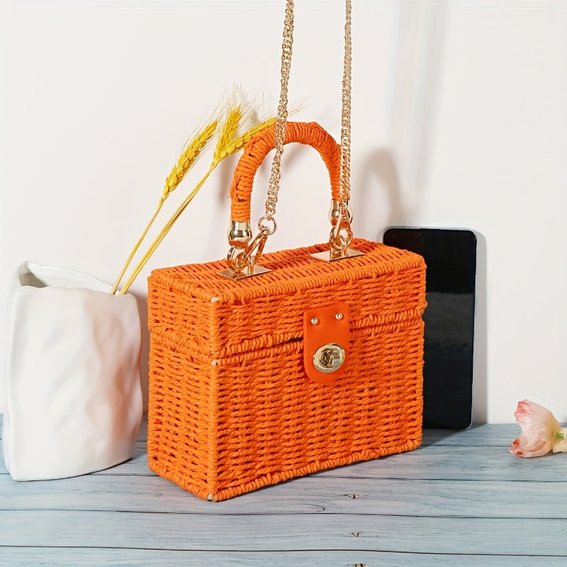 Boho Chic Straw Woven Crossbody Bag - Handcrafted Mini Square Purse for Women - Perfect Fashion Accessory for Holiday Beach Vacations