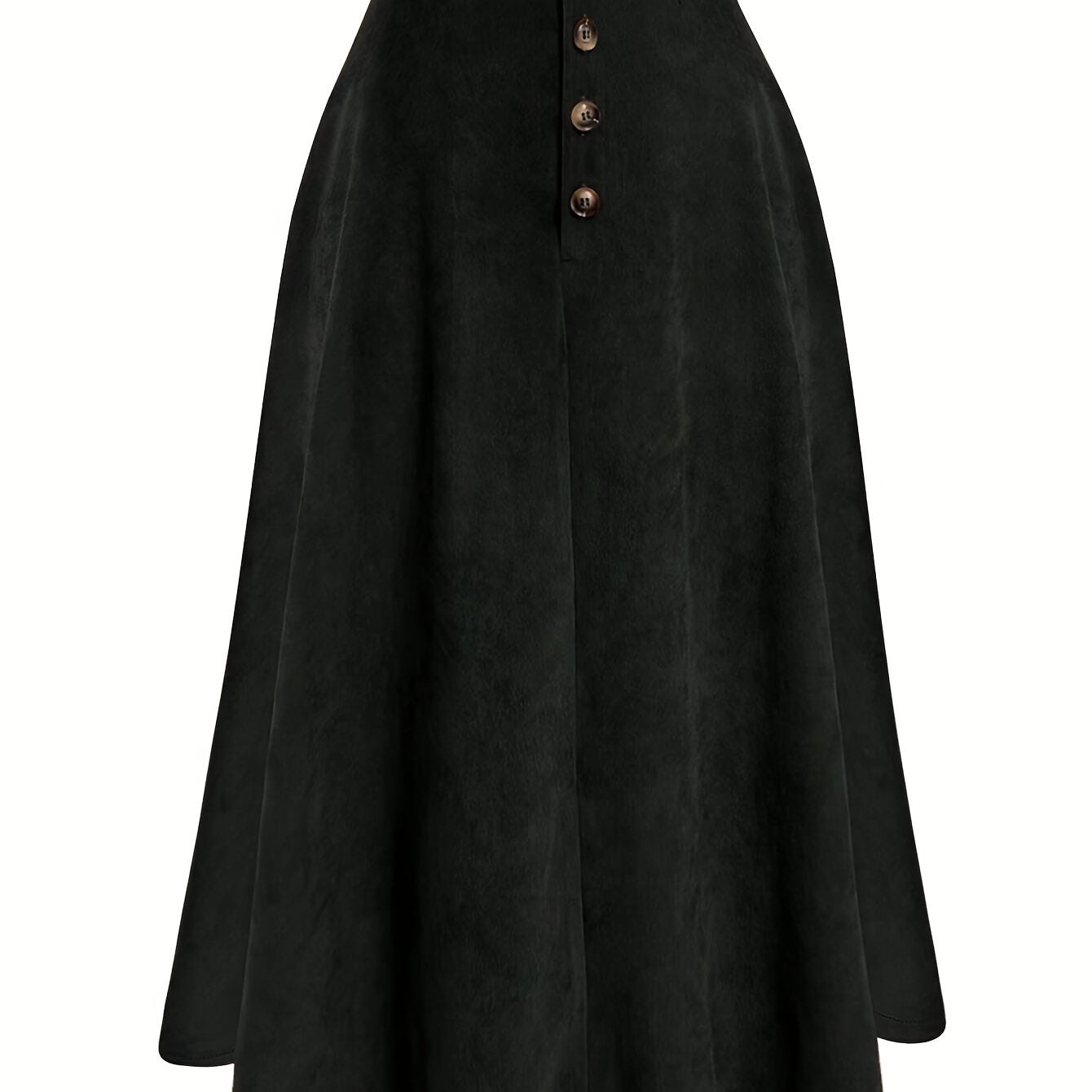 Plus Size Solid Button Front Skirt, Casual Corduroy Skirt For Spring & Fall, Women's Plus Size Clothing